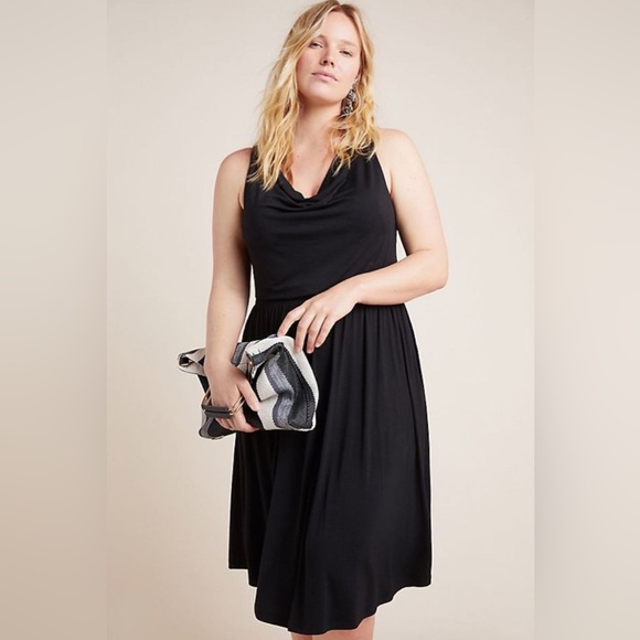NWT Anthropologie Brianne Cowl Neck Dress by Maeve - Black - Small - Picture 2 of 5